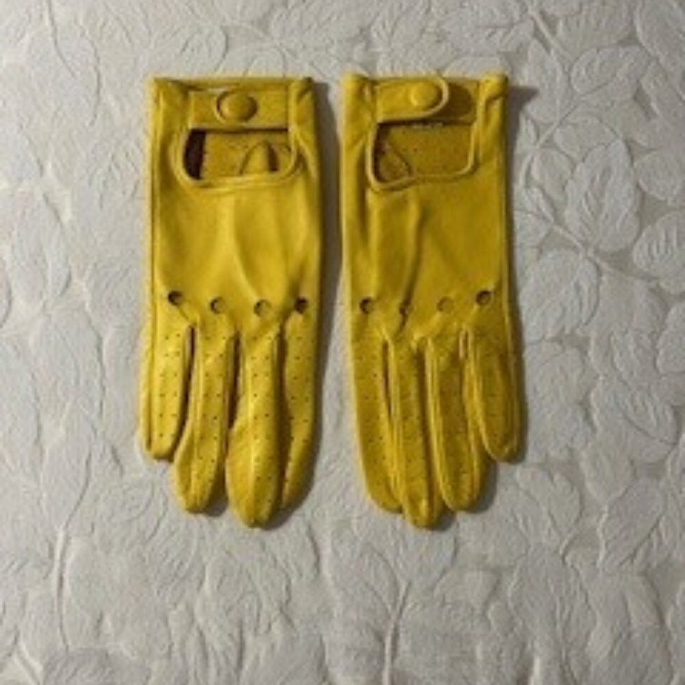 Antonella Ferrante Genuine Leather Yellow Unlined Gloves - Size 7